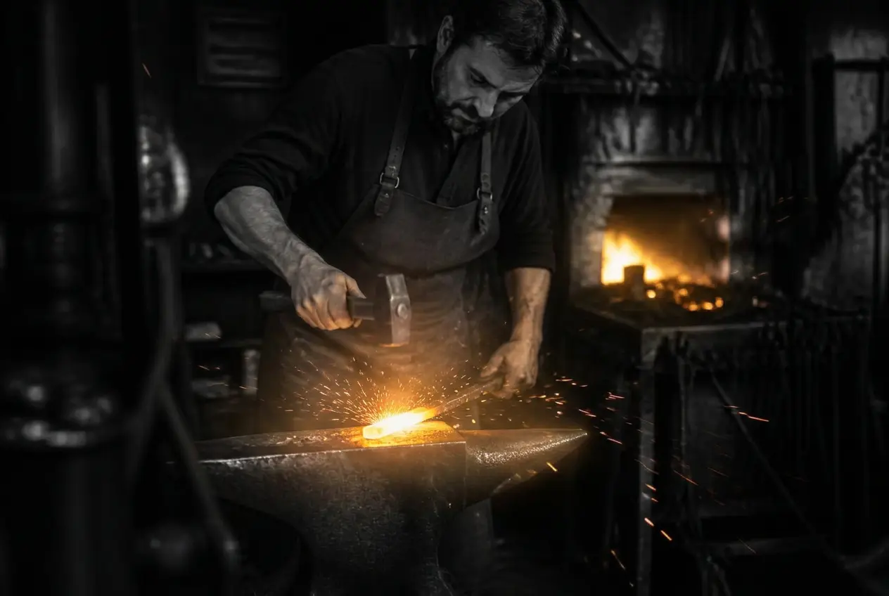Feu de forge et outils de forgeron